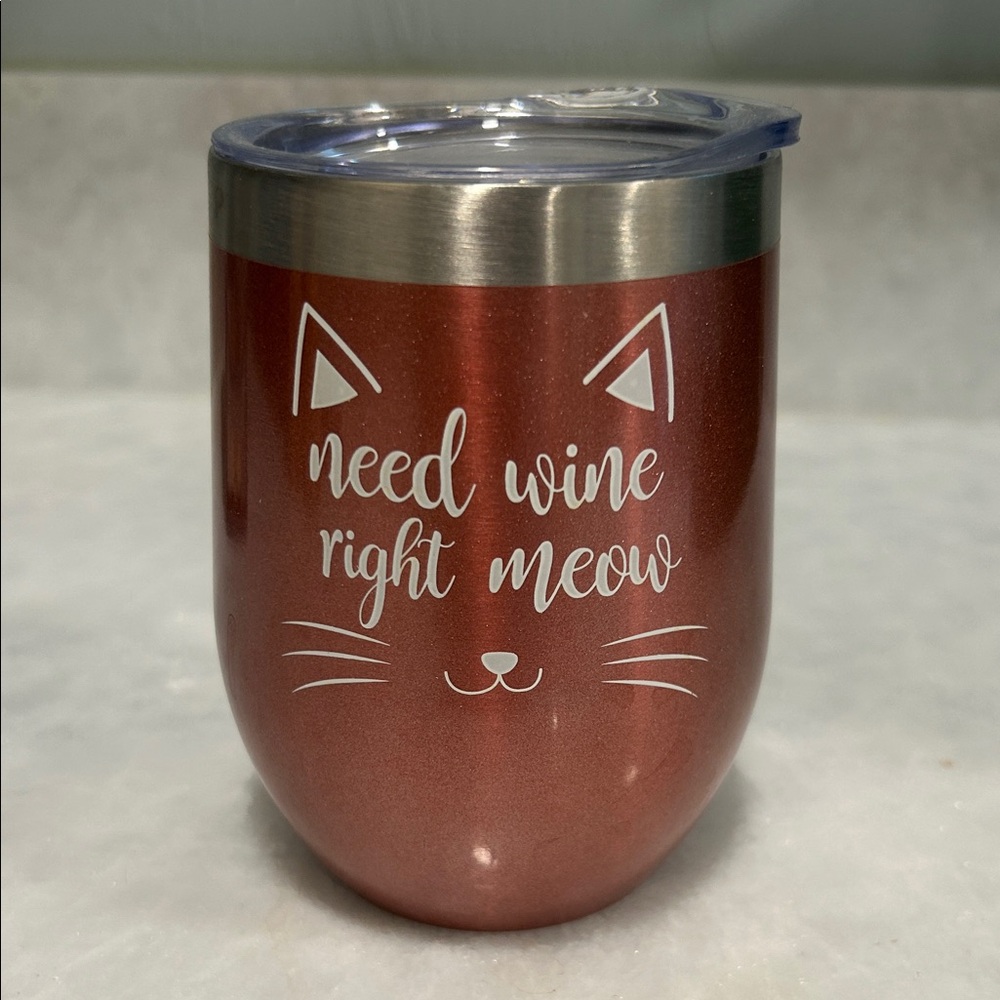 Cat-Themed Wine Tumbler -  Rose Gold & Stainless Steel